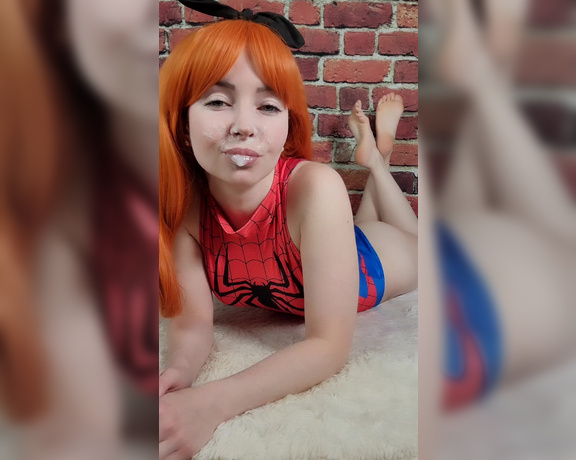 Thetinyfeettreat - I think I look pretty cute with cum on my face. Dont miss the new Spiderman cosplay video from yest