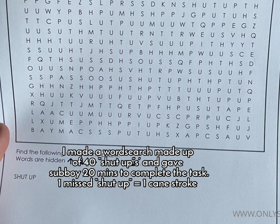 Gynarchy Goddess aka Gynarchygoddess - A quick wordsearch puzzle task before bedtime for subboy