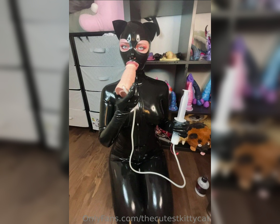 Misty silver aka Thecutestkittycat OnlyFans - I will drain you of all your cum blowjob with lots of drool in my latex catsuit and hood with to