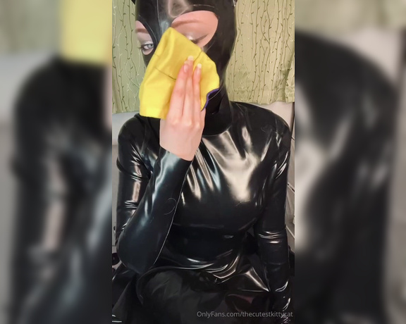 Misty silver aka Thecutestkittycat OnlyFans - Covering my latex dress and hood in horse cock cum 3