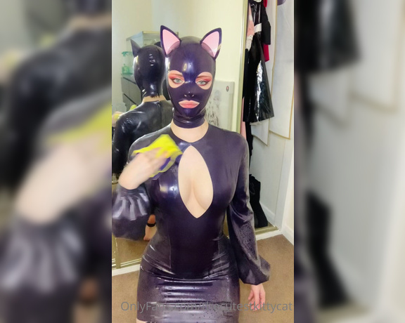 Misty silver aka Thecutestkittycat OnlyFans - Shining up my new metallic purple latex dress, with matching stockings, garter and kitten hood all i