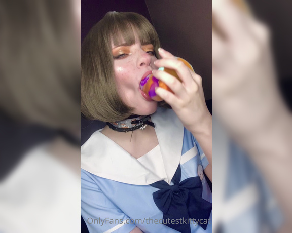 Misty silver aka Thecutestkittycat OnlyFans - Sucking off daddy’s cock and playing around with fake cum for the first time 1