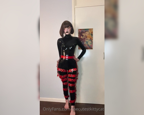 Misty silver aka Thecutestkittycat OnlyFans - My legs tightly buckled with a latex harness 1
