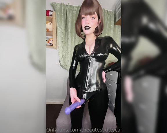 Misty silver aka Thecutestkittycat OnlyFans - Are you ready for my dick, slave Femdom latex goddess roleplay in my latex catsuit with a strapon