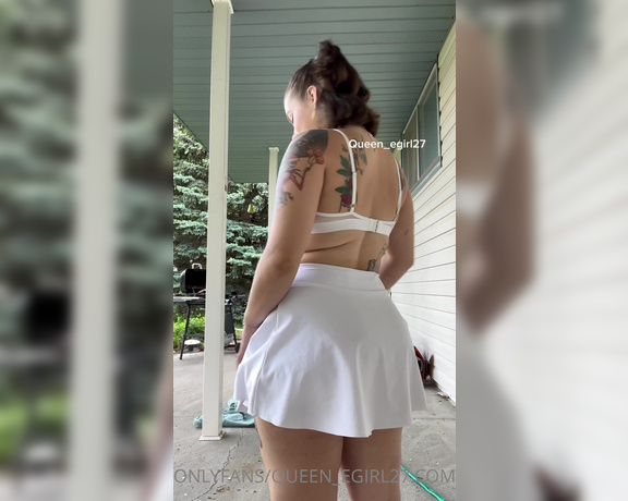 Queen_D aka Queen_egirl27 OnlyFans - I had some fun outside in my skirt and with the hose hehe! It was a little cold after a minute and