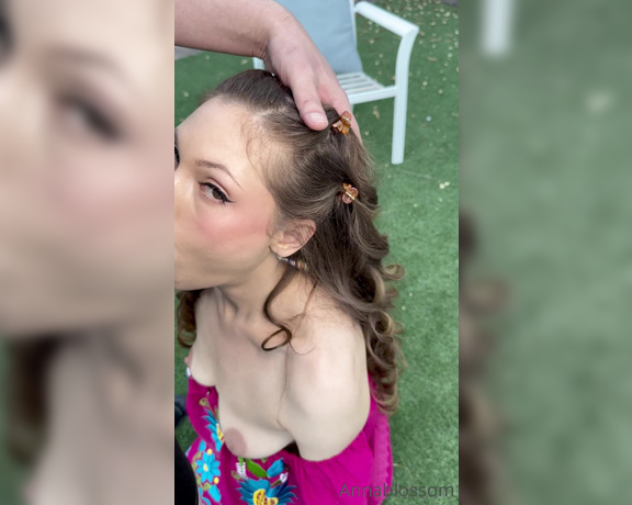 Anna Blossom aka Annablossom OnlyFans - Sucking his cock and taking a big facial outside la casita