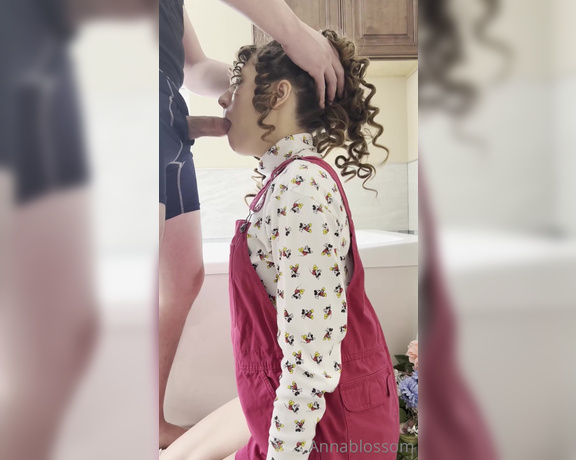 Anna Blossom aka Annablossom OnlyFans - Facefuck, gagging, spitting and a facial in my cute pink overalls