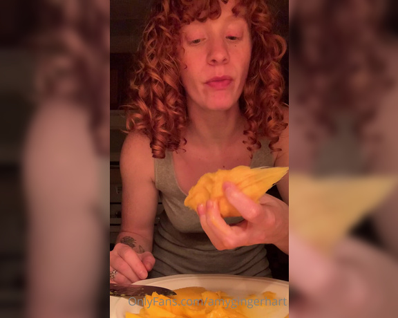 Amy Hart aka Amygingerhart OnlyFans - Eating a mango at midnight