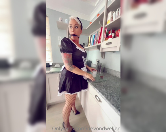 Lisa aka Devondweller OnlyFans - As requested maids outfit and ball gag making a cuppa