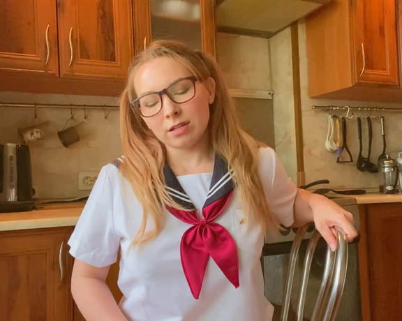 Loly_Lola - cosplay in japanese school uniform, girl masturbates and cums in the kitchen