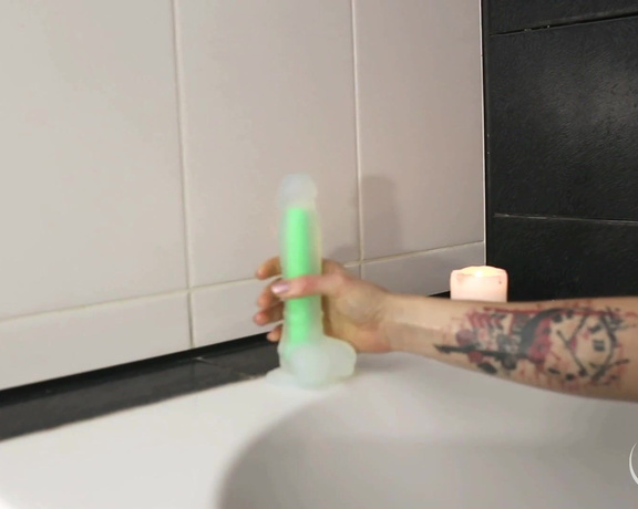 Jenny Young - Cutie girl plays with candle wax and dildo glow in the dark and sucks dick in the bathroom