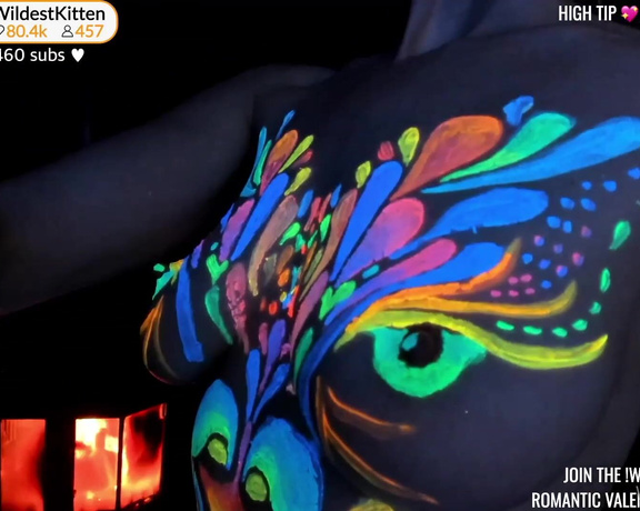 Angela aka Wildestkitten OnlyFans - Show Recording Body Painting Created a little time lapse video of the freestyle glow in the dark bod