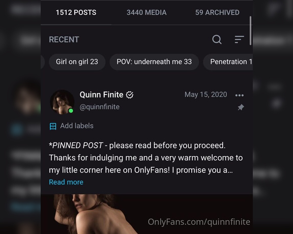 Quinn Finite aka Quinnfinite OnlyFans - JUST SO U KNOW my content is organized into categories! You can find the albums on my profile (and c