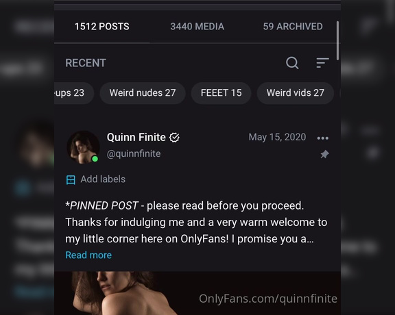 Quinn Finite aka Quinnfinite OnlyFans - JUST SO U KNOW my content is organized into categories! You can find the albums on my profile (and c