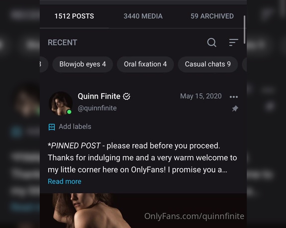 Quinn Finite aka Quinnfinite OnlyFans - JUST SO U KNOW my content is organized into categories! You can find the albums on my profile (and c