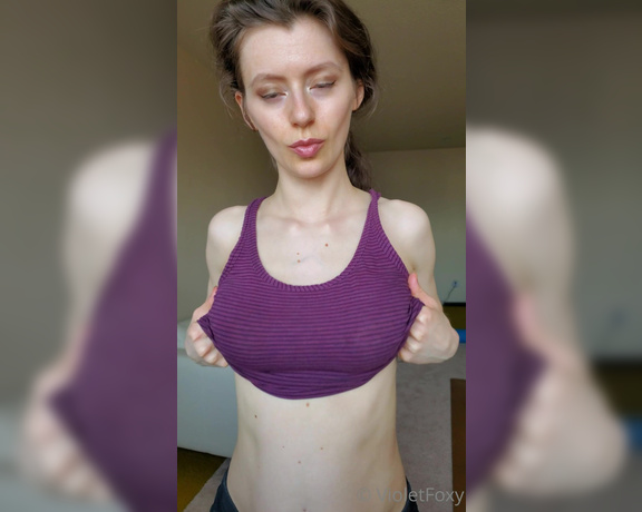 Violet Foxy aka Violetfoxy OnlyFans - Tit drop! Booty shakes, and a quick strip to nood out of tank top, no bra and sweatpants 1