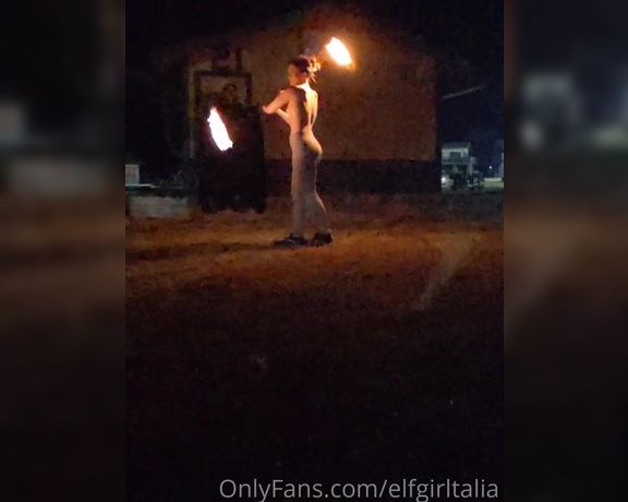 Talia aka Elfgirltalia OnlyFans - Heres a some poi firespinning I did ) I had to go shirtless because many fabrics will melt and burn
