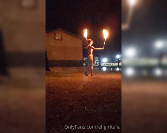 Talia aka Elfgirltalia OnlyFans - Heres a some poi firespinning I did ) I had to go shirtless because many fabrics will melt and burn