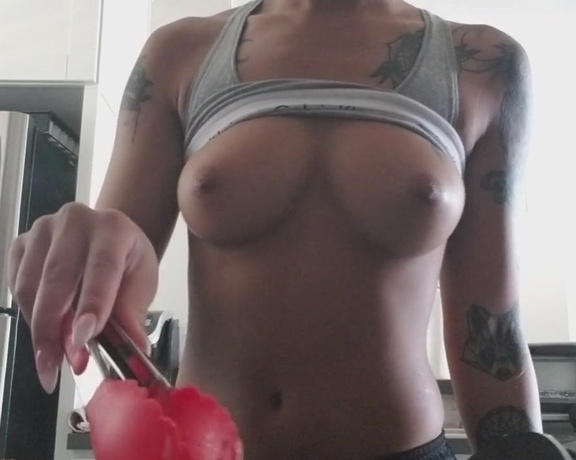 Honey Gold aka Honeygold OnlyFans - Topless cooking  tits and bacon