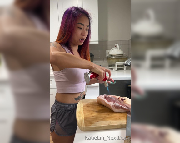 Katie Lin  Next Door aka Katielin_nextdoor OnlyFans - Testing out my new blow torch for a meal I’m making… yeah… im hot, can party hard AND COOK