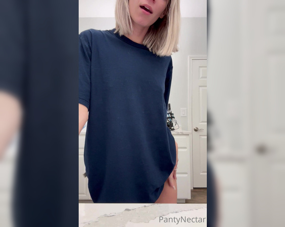 PantyNectar aka Pantynectar OnlyFans - Would you pump me full of cum if you saw I didn’t have panties on under my big t shirt(