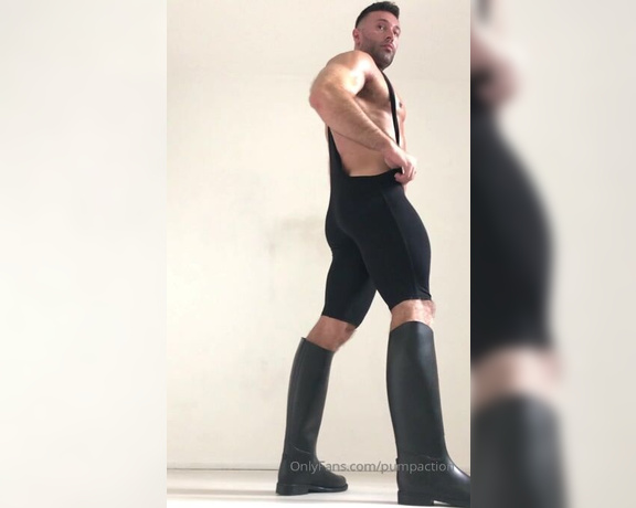 Pump Action aka Pumpaction OnlyFans - Behind the scenes with @sixpackmatty in a wrestling singlet and boots