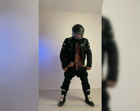 Pump Action aka Pumpaction OnlyFans - @andyleexxx posing in Biker Gear Behind the scenes shooting