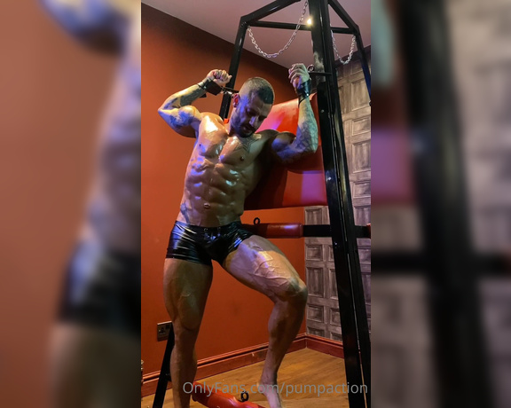 Pump Action aka Pumpaction OnlyFans - Behind the scenes Part 1  Jake on a rack in leather shorts
