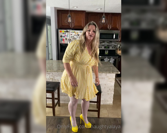 Naughty Alaya aka Naughtyalaya OnlyFans - Katie’s fashion corner presents this hot sexy yellow summer dress, Wolfords and heels!!!! Lift it 2