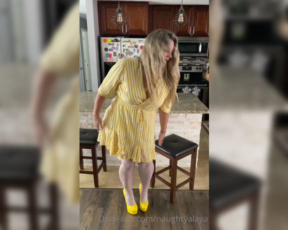 Naughty Alaya aka Naughtyalaya OnlyFans - Katie’s fashion corner presents this hot sexy yellow summer dress, Wolfords and heels!!!! Lift it 2