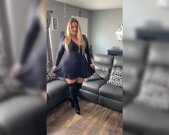 Naughty Alaya aka Naughtyalaya OnlyFans - Katie’s fashion corner presents this sexy hot skater dress, thigh high boots, Wolfords, titty play 1