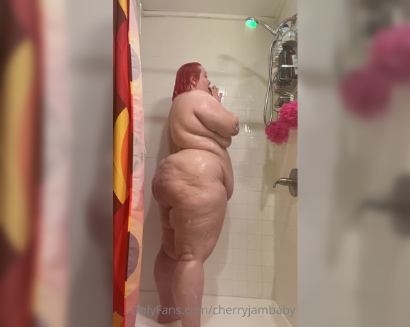 Cherryjambaby -  Taking a shower and then lotioning my body but I get horny and have to fuck myself,  Big Tits, Solo, BBW, Tattoo