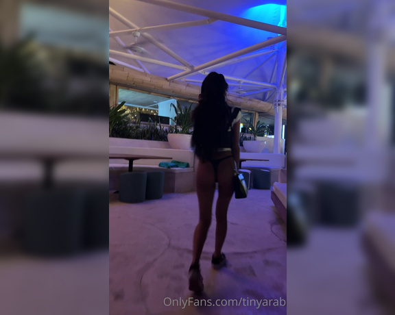 Aaliyah Yue aka Tinyarab OnlyFans - The only girl in a bikini thong at the club I love feeling free and sexy It was so funny beca