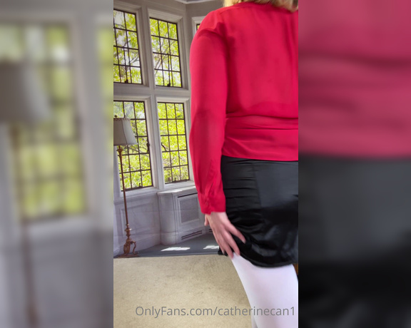 Catherinecan1 aka Catherinecan1 OnlyFans - Wriggling my arse and tits in white opaque tights and a tight red blouse that just about holds