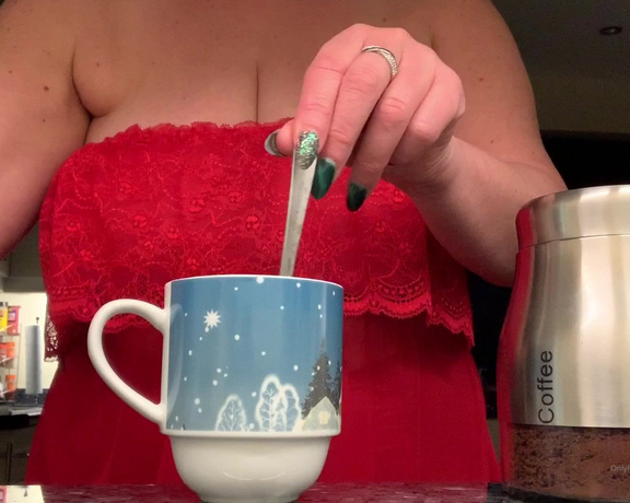 Catherinecan1 aka Catherinecan1 OnlyFans - Coffee Time Play Time! Fingering my juicy pussy in red stockings