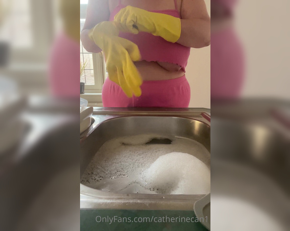 Catherinecan1 aka Catherinecan1 OnlyFans - Good morning… Washing up in yellow rubber gloves, coffee and a little play while I listen to the