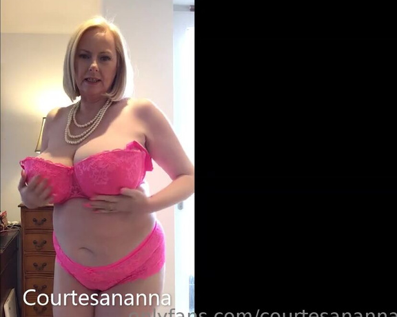 Courtesan Annabel aka Courtesananna OnlyFans - Striptease in my neon pink bra and lace panties, with a very big blingy pearly necklace
