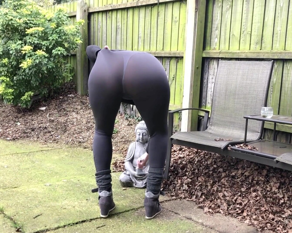 Daniella English aka Daniellaenglish OnlyFans - VIDEO my ass in semi sheer Lycra leggings out in the garden