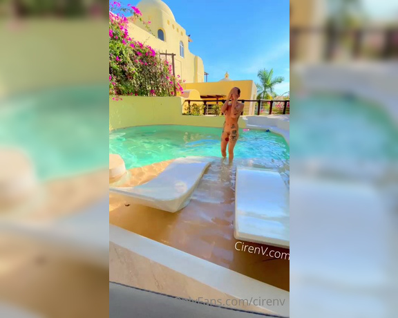Ciren Verde aka Cirenv OnlyFans - Can you tell Im having the time of my life on my vacation Skinny dipping in the pool, delicious foo