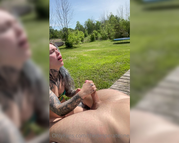 Pandora Skye aka Thedesperateone OnlyFans - Milking my married friend in his backyard can you tell he hasn’t came in awhile lol 2