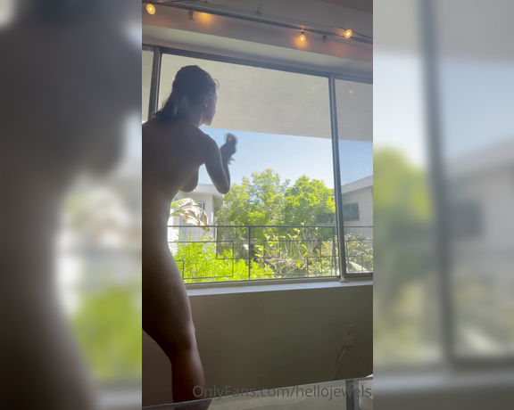 Hello Jewels aka Hellojewels OnlyFans - Spring cleaning means naked front window cleaning If anyone walked by downstairs they would definit