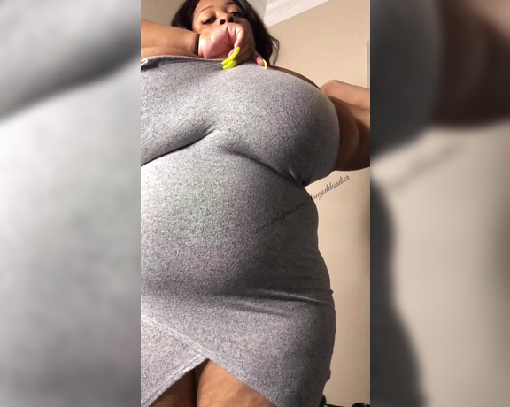 OnlyGoddessDior - Sexy tight grey dress, Boob Bouncing, Titty Squeezing, Ebony Goddess, Huge Boobs, ManyVids