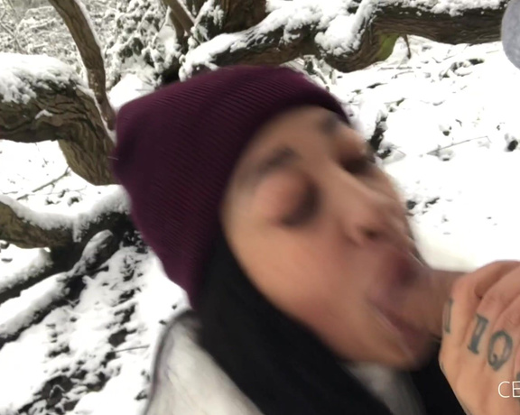 Cece Thicc aka cecethicc_x OnlyFans - Cum hungry slut couldn’t wait till we got home, ate my dick in the snow then fucked her Doggystyle
