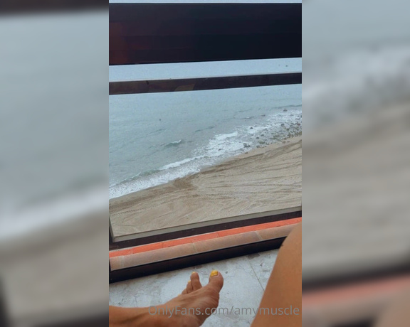 Amy Muscle aka amymuscle OnlyFans - I was horny during my morning coffee looking out onto the private beach…