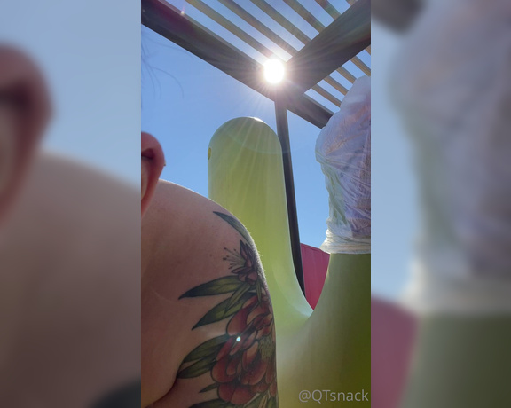 QTsnack aka qtsnack OnlyFans - Playing around with angles while riding a big green cock yes its a chicken statue,