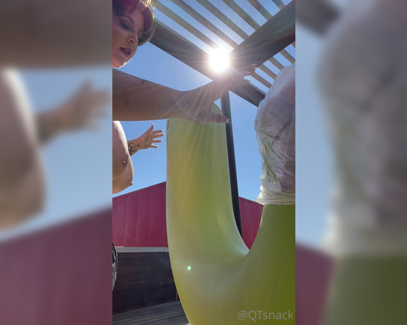 QTsnack aka qtsnack OnlyFans - Playing around with angles while riding a big green cock yes its a chicken statue,