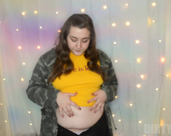DirtyBirdyy - Bloated Belly Play and Burping in 2 Tops, Belly Button Fetish, Burping, Belly Fetish, Belly Plopping, Chubby, ManyVids