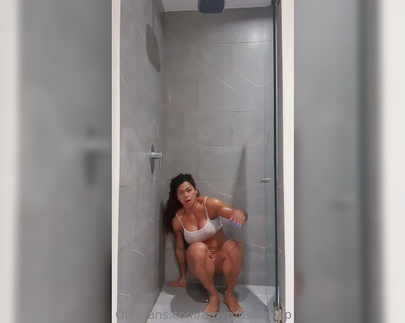 Amy Muscle VIP aka amymuscle_vip OnlyFans - Stripping out of my bikini to take a shower and I start playing with my pussy