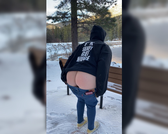 Imafreshman aka imafreshman OnlyFans - Quickie in a snowy park with people on the other side of the pond 611605