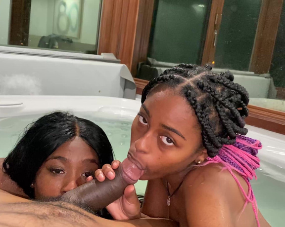 Yourboyfcisco - Jacuzzi Job Destiny Mira and Ms London, Threesome, Black on Black, Blowjob, BBC, Pool, ManyVids